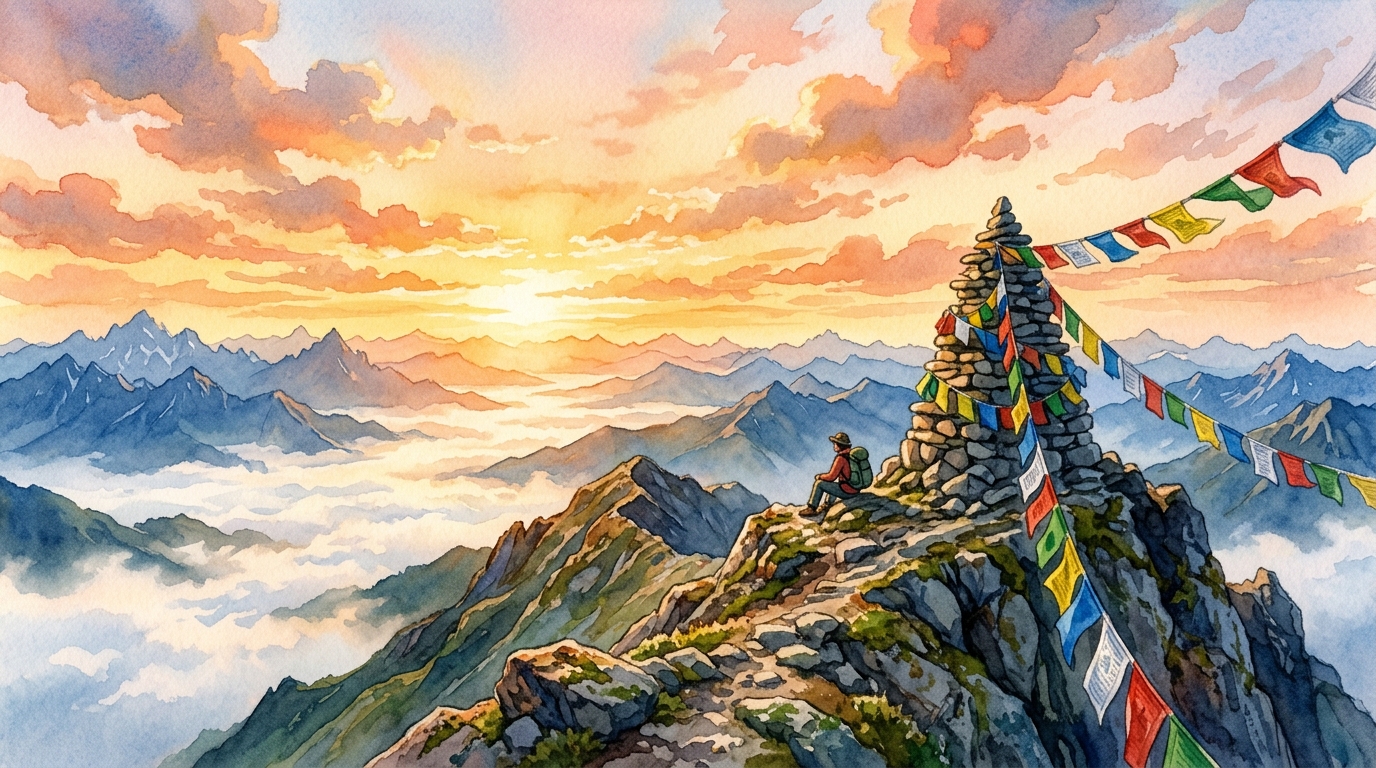 Cresta de montaña alpina dorada al atardecer